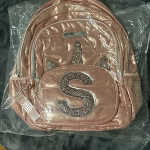 Justice Rose Gold Unicorn Backpack. Initial S